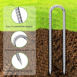 Delex Trampoline Anchor Kit Heavy Duty U Shaped ground anchor Tent Pegs Stakes, Galvanized Steel Trampoline Tie Down Kit for Soccer Goals, Garden Decoration