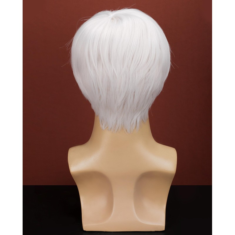 Mens White Wig Realistic Natural Synthetic Male Side Part Wig