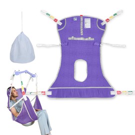 EZ Assistive Universal Full Body Patient Lift Sling with Commode Opening for Elderly and Patient Toileting | Shower | Transfers | Repositioning | Lifting,with 1pc Laundry Bag (Purple, Medium)