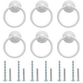Bonsicoky 6Pcs White Ring Handle Knobs Round Ring Drawer Hardware Pulls for Cabinet Drawer Dresser Cupboard Wardrobe, Single Hole