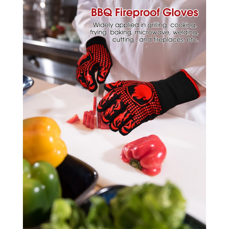 Innconee 2 Pairs BBQ Gloves 1472℉ Heat Resistant Gloves BBQ