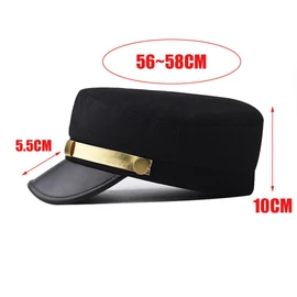 VASANA Black Chauffeur Hat Classic Vintage Newsboy Cap with Gold Buckle Belt Peaked Beret Cap Taxi Driver Costumes Hat Captain Sailor Hat for Unisex Daily Wear
