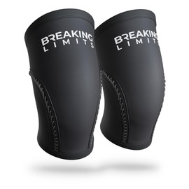 BREAKING LIMITS Knee Braces - Knee Support, Knee Support for Strength Sports, Gym - Breathable Compression Bandage for Knee Pain / Joint Pain Made of 7 mm Neoprene - 6 Sizes, Black/White (L)