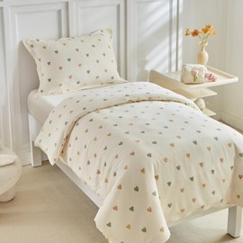 JHCHMX Cot Bed Duvet Cover Set,Beige Star Pattern Toddler Bedding Set For Girls,Soft Reversible Duvet Cover with Pillowcase Kids Bedding Set-120x150cm