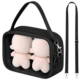 MuGaoDee Plush Pouch, 7.9 inches (20 cm), Pushing Sewing Pouch, 3-Way, Painbag, Plush, Clear, Large, Bag, Pain, Pushing, Mine, Events, Transparent, PVC, Dustproof, Mini Decoration, Bag, Doll Holder (Black)