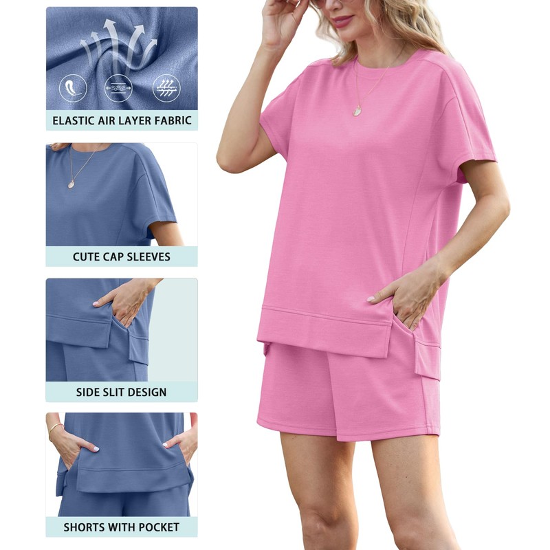 QIXING 2 Piece Sets for Women Summer Lounge Set Elastic