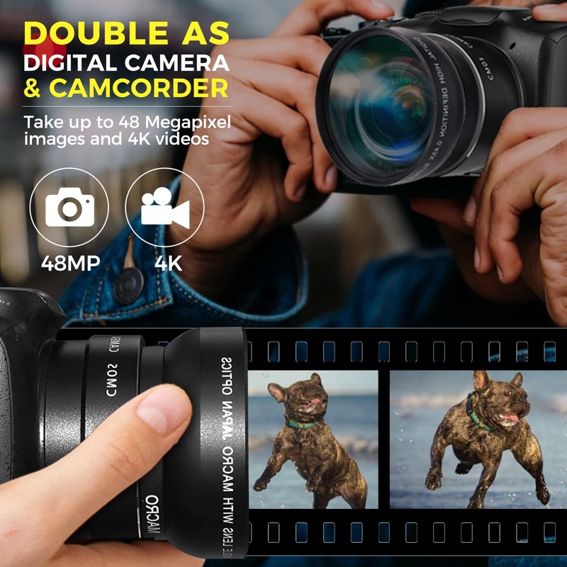Digital Camera with Macro & Wide Angle Lens 48MP 4K