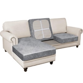 Pfrstuv 3PCS Couch Cushion Covers for Sectional Sofa Leather Look L Shape Couch Cover Both Left/Right Chaise Lounge Cover Separate Cushion Sofa Seat Slipcovers (2 Seater + 1 Chaise, Light Grey)