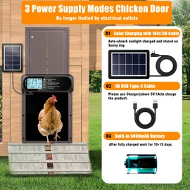 Automatic Chicken Coop Door Solar Powered, LCD Screen Electric Auto Chicken Coop Door with Timer & Light Sensor, Aluminum Rechargeable Auto Chicken Door Opener with Remote Control & 4 Modes