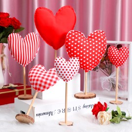 Suzile 6 Pcs Valentine's Day Heart Decorative Heart Table Centerpiece Decor Tall Heart Standing Wood Sign Farmhouse Felt Heart Ornaments for Home Bedroom Wedding Party Valentine's Day Decoration