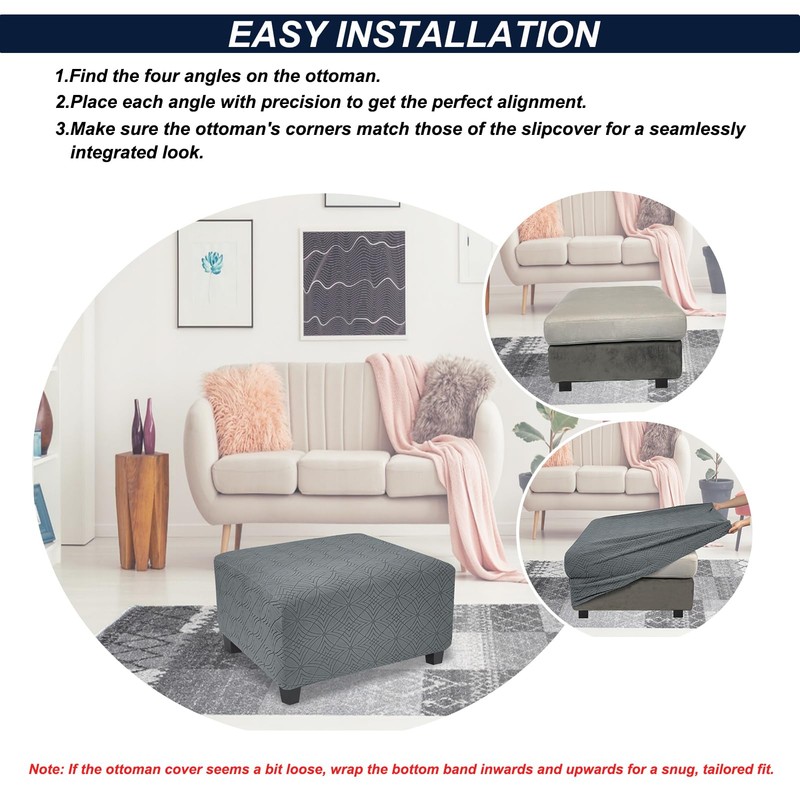 TOPHMDECOR Ottoman Cover Rectangle Large Thick Stretchable Slipcover for Square
