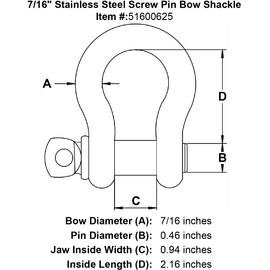 E-Rigging 7/16" Stainless Steel Screw Pin Bow Shackle | Durable, Heavy Duty | for Sailing, Boating, Industrial Use, Utilities, Material Handling