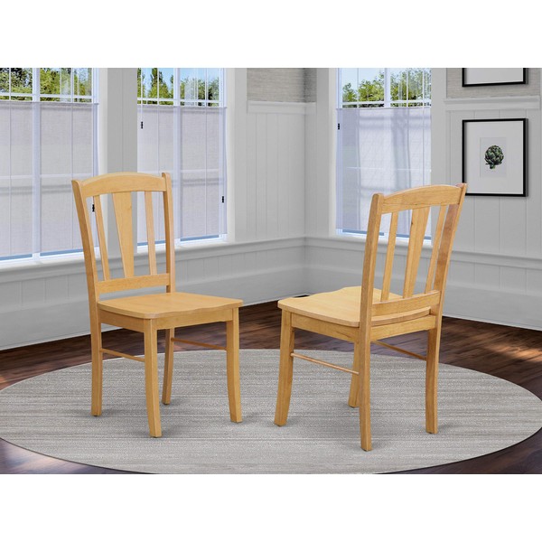 East West Furniture Dublin Kitchen Chairs - Wooden Seat and Oak Hardwood Frame Dining Chair Set of 2