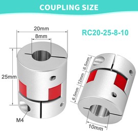 Shaft Coupling 8 mm to 10 mm Waves Flexible Elastic Coupler Plum Claw Coupling Aluminium Alloy Plum Connection Shaft for Stepper Motor D20 L25