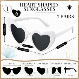 Photect Pack of 7 Heart-Shaped Sunglasses Bridal Heart Glasses Vintage Wedding Glasses UV400 Retro Heart Sunglasses for JGA Decoration Bridal Shower Bridesmaids Gift Fancy Dress Accessories