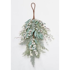 Worth Imports 24" Artificial Christmas White Berry and Leaf Teardrop Swag