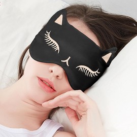 Cat Eye Mask Sleep Mask shading breathable silk eye mask for men and women (Black, One size)