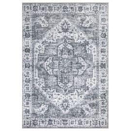 Bloom Rugs Washable Non-Slip 2x3 Rug - Silver/Dark Gray Traditional Oriental Area Rug for Living Room, Bedroom, Dining Room, and Kitchen - Exact Size: 2' x 3'