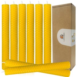 Lacaser Beeswax Taper Candles 8 Pack, 9“ Long Candles for Candletsicks, Dripless & Unscented, 4 Hours Burn Time, Yellow