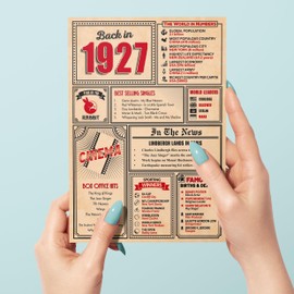 98th Birthday Card - Back in 1927 In This Year Card, Greeting Card for Men and Women, Birthday Cards for Women, Birthday Cards for Men, 98th Anniversary Card, 5x7