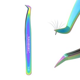 NAGARAKU Tweezers for Eyelash Extension Colored Curved Volume Cluster Easy Fanning Premade Fans Professional Stainless Steel Precision Light (N-05)