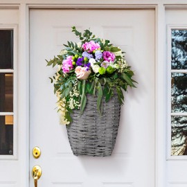 Marsui Front Door Basket Woven Hanging Basket with Hemp Rope Handmade Large Woven Hanging Storage for Flowers Plant Organizing Decorative Wall Front Door Entrance 15.75 x 11.81 x 5 Inches