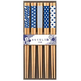 SUNLIFE Chopsticks Set of 5 Pairs for Guests 8.9 inches (22.5 cm), Auspicious Texture/Individual Pattern, Made in Japan, Anti-Slip, Japanese Pattern, B