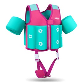 Toddler Swim Vest, 20-50lbs, Age 2-9Y, Toddler Pool Floaties, Comfortable Extended Wear Kids Floaties with Crotch Strap, Bright&Colorful Design and Unpadded Sides for Arm Comfort, Pink