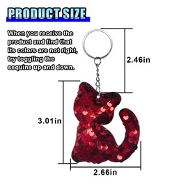 LHDOS Sparkly Kitty Sequin Car Keychain, Glitter Cat Key Chain Keyring Holder for Party Favors, Cute Animal Hanging Decoration Presents for Women Girls (Red)