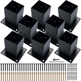 (8 PCS) LADECH 4x4 Wood Fence Post Anchor Base, 2mm Thick Steel and Black Powder Coated,Come with Wood Screws and Concrete Anchors
