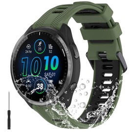 Miimall Compatible for Forerunner 965 Band, 22mm Adjustable Soft Silicone Replacement Sport Watch Wristband Strap for Garmin Forerunner 965/965 Solar 955/945/935, Instinct Accessories (Green+Black)