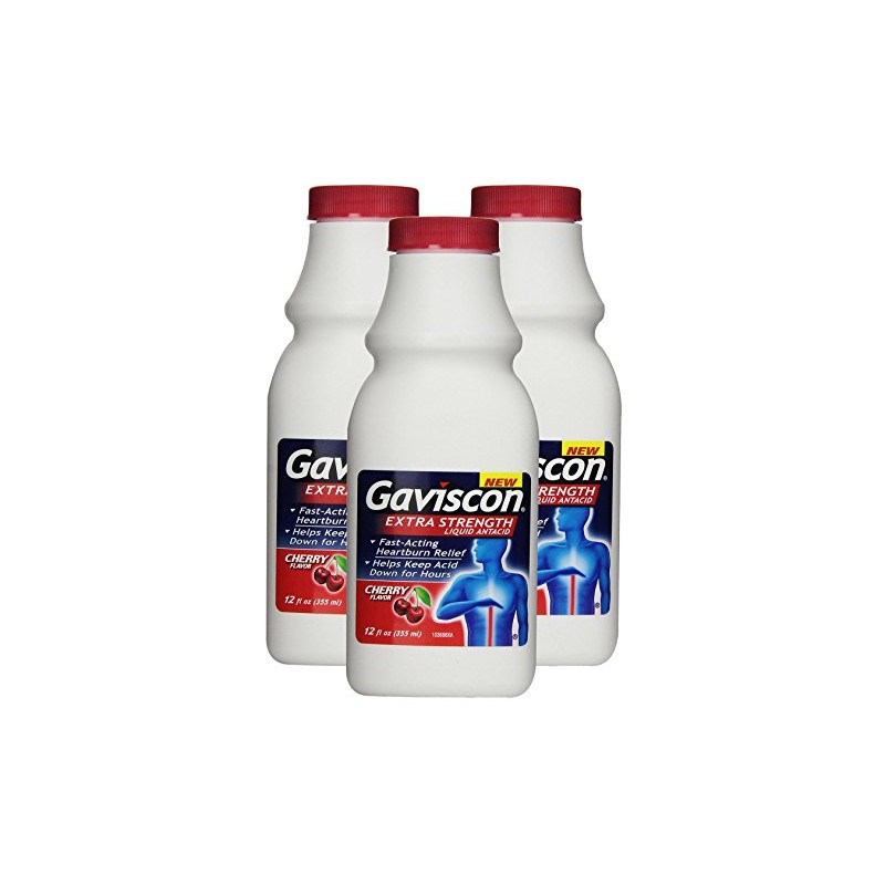 Gaviscon Extra Strength Liquid, Cherry, 12 Ounce(3 Pack)