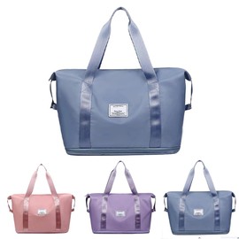 Large Capacity Folding Travel Duffel Bag, Tote Sports Gym Bag, Shoulder Overnight Weekender Bag for Women & Men, Hospital Bag, Expandable Duffel Bag with Trolley Sleeve/Wet Pocket (Haze Blue)