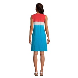 Lands' End Womens Cotton Jersey Sleeveless Cover-up Dress Compass Red/Turquoise Ombre Regular Medium
