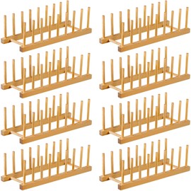 Thenshop 8 Pcs Wooden Plate Rack Organizer for Cabinet, 8 Slots Plate Drying Rack, Dish Organizer Holder, Pot Lid Stand, for Bowl Cup Cutting Board Kitchen Storage
