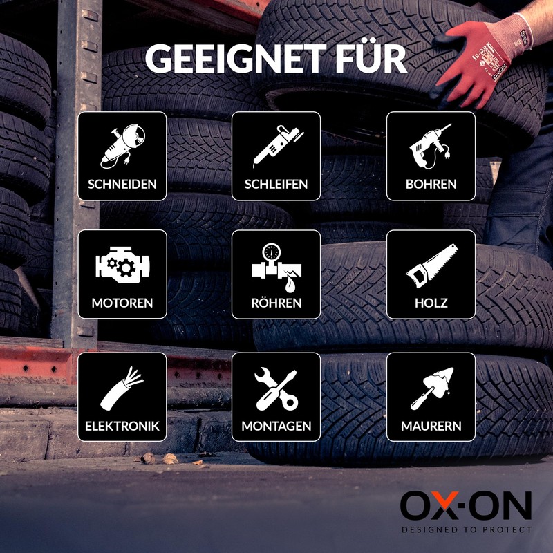 OX-ON Flexible Advanced 1901 Red Work Gloves, Extremely Durable Safety