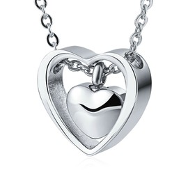 Beydodo Ash Pendant Chain Stainless Steel Urn Chain 60 cm with Heart Pendant Gold Silver Black Necklace for Ashes Keepsake., Stainless Steel, silver