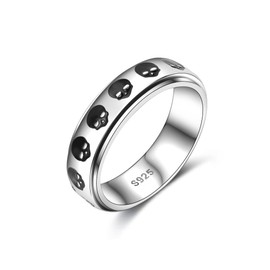 YAFEINI Sterling Silver Skull Fidget Spinner Ring - Jewelry Gifts for Women and Men