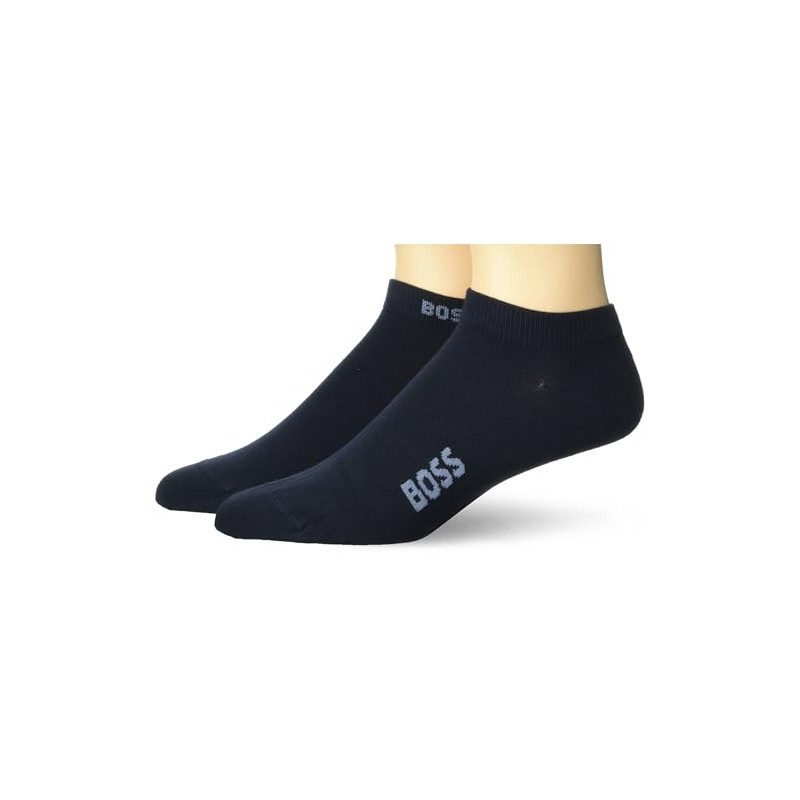 BOSS 2-Pack Bottom Logo Solid Ankle Socks, Black Berry Blue,