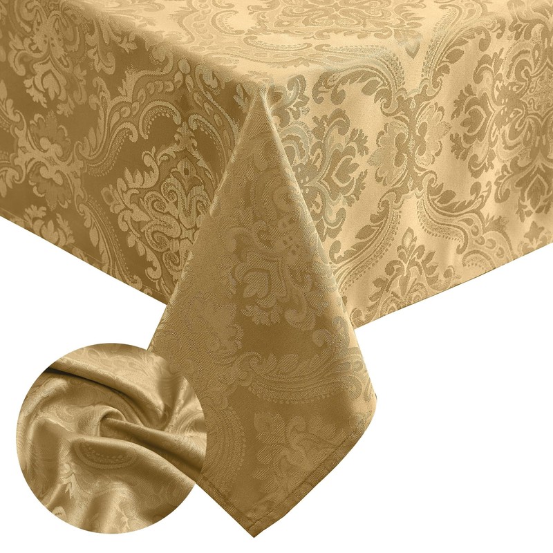 Elrene Damask Tablecloth, Polyester, Gold, 52" x 70" Oblong/Rectangle