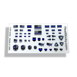 Real Sticky 1/24 R/C Scale Police Blue Line Sticker Sheet Crawler Body Skull Vinyl 50 Decals