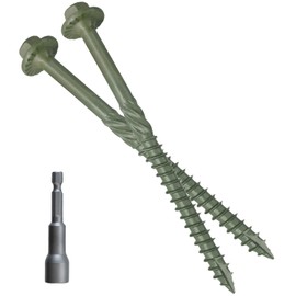[Pack of 100] #14 x 6 Wood Structural Screws, Green Coated Heavy Duty Hex Head Timber/Log/Landscaping Wood Screws, Rust Resistant, Hex Socket Included