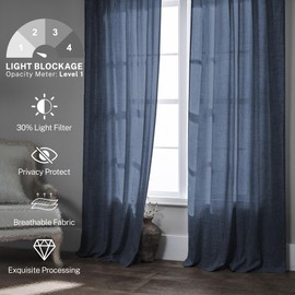 MEETBILY Navy Blue Curtains 84 Inch Length for Living Room Back Tab Pocket Dark Blue Linen Curtain Panels Semi Sheer Light Reducing Window Drapes for Boys Room/Bedroom Farmhouse 7 Feet Tall, 2 Panels