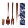 3-Piece Wooden Tableware Set, 1 Cloth Bag, 1 Chopstick Holder,