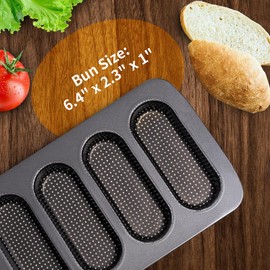 Yomvzake Hot Dot Bun Pan, Perforated Carbon Steel Non-Stick Hotdog Bun Mold Bread Forms Crispy Mini Baguette Sandwich Baking Tray for Hot Dog Bun Rolls