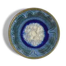 The Barrington Garage American Handmade 4-1/2" Stoneware Trinket Dish with Crackled Fused Glass by Dock 6 Pottery, Starry Night Blue, Each One Varies