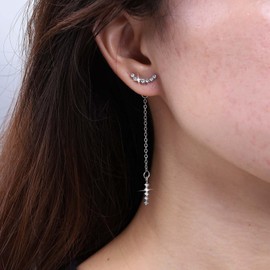 Inateannal Crystal Ear Jacket Earrings Long Rhinestone Chain Dangle Earrings Silver Rhinestone Ear Climber Cz Front Back Earrings Jewelry for Women and Girls