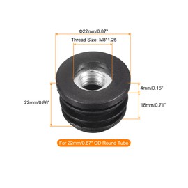 sourcing map Pack of 8 Round Pipe Inserts with M8 Thread for 22 mm / 0.87 Inch Outer Diameter Round Tube Black Plastic Connector Wheels Insert Chair End Caps Furniture Leg Plugs