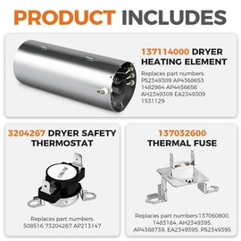 Dryer Heating Element 134792700 Thermal Limiter 137032600 Thermostat 3204267 Compatible with Electrolux kenmore Dryer Replacement PS2349309 AP4368653 1482984 AP4368739 PS2349395 AP21314 By Romalon