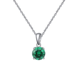 Bellitia Jewelry Birthstone Necklace Women's Pendant in 925 Sterling Silver, Gemstone Jewellery Gift for Mother, Women, Girls, Emerald, Amethyst, Ruby, Sapphire, etc., Sterling Silver, Emerald